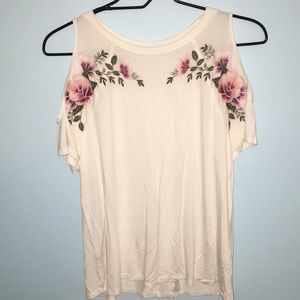 Cold-shoulder, embroidered shirt